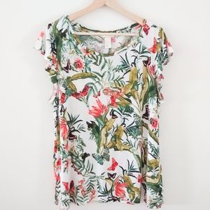 H&M floral ruffle cap sleeve scoop neck t-shirt